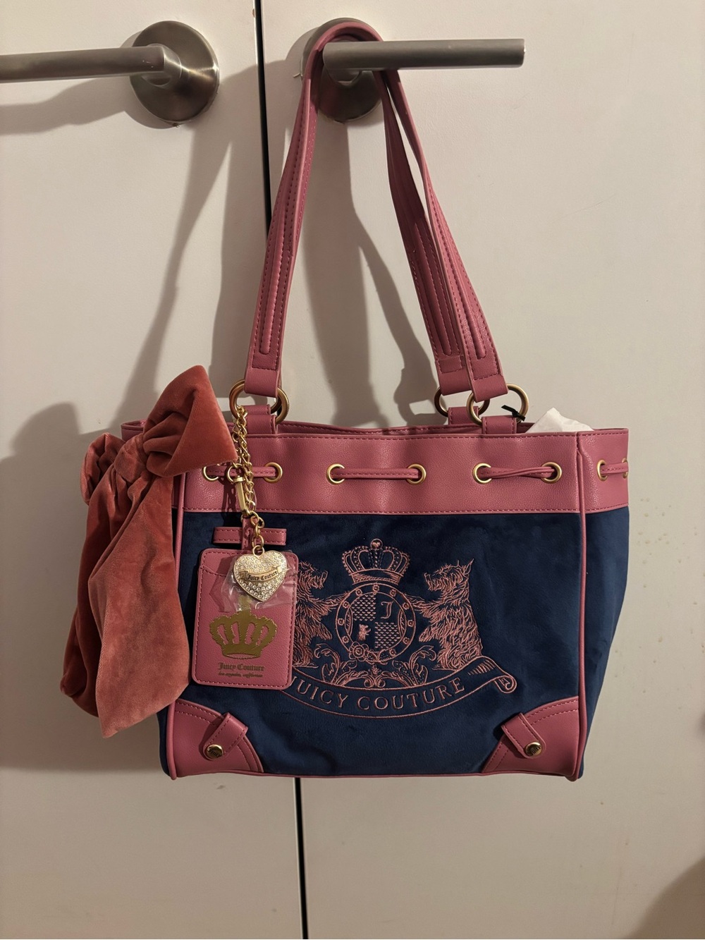 Juicy Couture Scottie dogs Pink & Navy Tote Bag color is regal blue/chateau - Picture 7 of 11